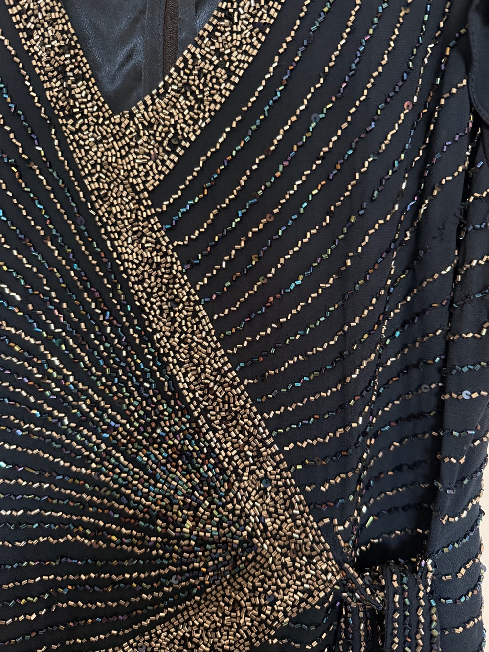J Kara Navy and Metallic Beaded Wrap-Style Maxi Dress - Picture 5 of 6